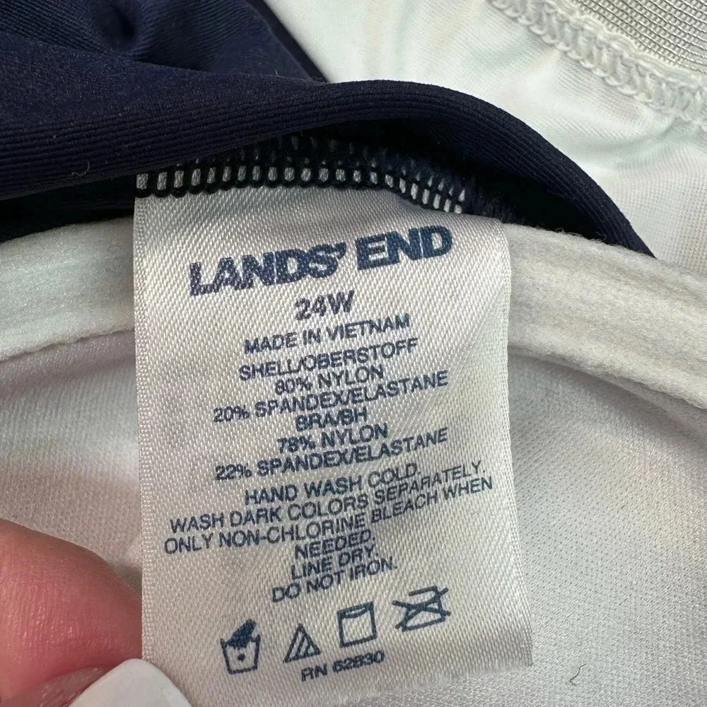Lands End Navy Yellow Mix Square Neck Underwire Tankini Swim Top Plus Size 24W